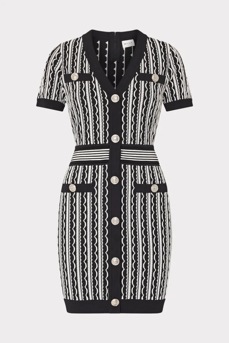 scallop_textured_vneck_kn_0.webp Best MILLY Scallop Textured V-Neck Knit Mini Dress Black Multi