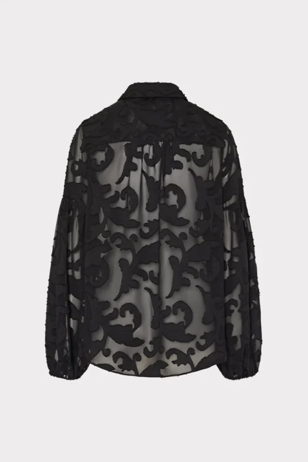 Best Sale MILLY Scroll Burnout Button Up Top Black