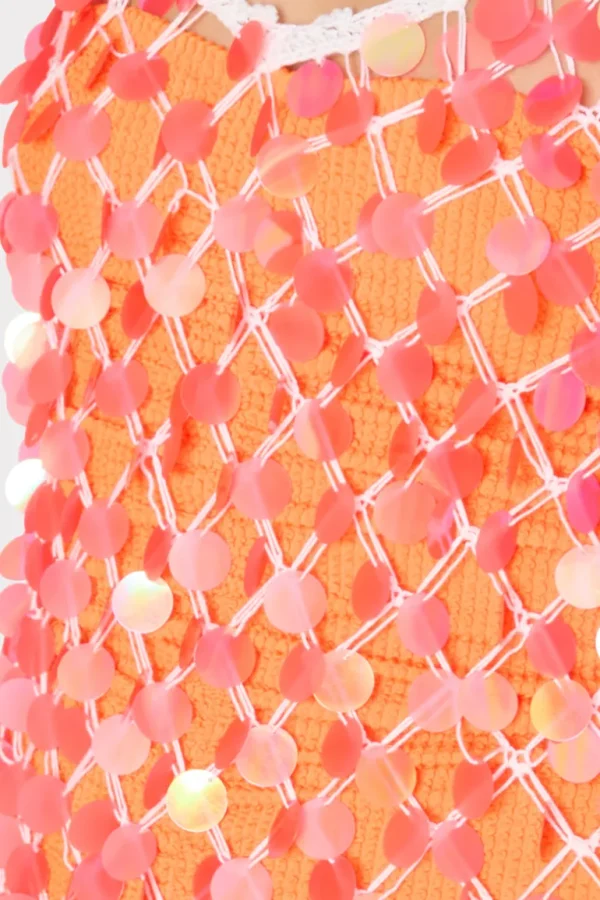 Best MILLY Sequin Crochet Midi Dress Pink/White