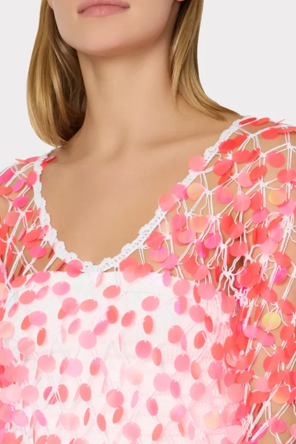 Cheap MILLY Sequin Crochet Mini Dress Pink/White