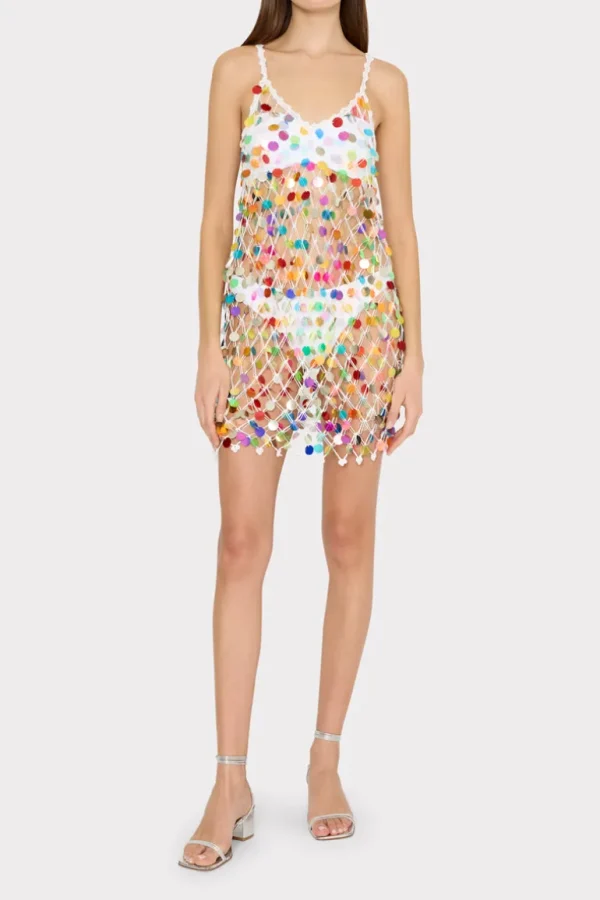 Sale MILLY Sequin Crochet Mini Sleeveless Dress Multi