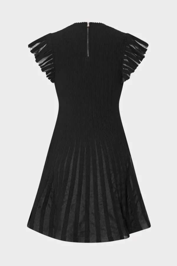 Shop MILLY Sheer Flutter Sleeve Knit Mini Dress Black