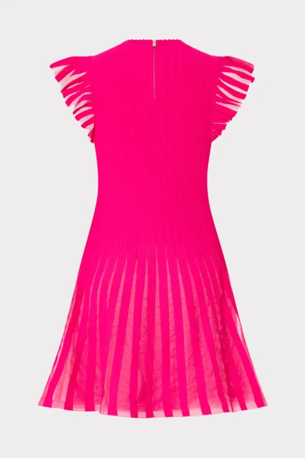 Fashion MILLY Sheer Flutter Sleeve Knit Mini Dress Pink