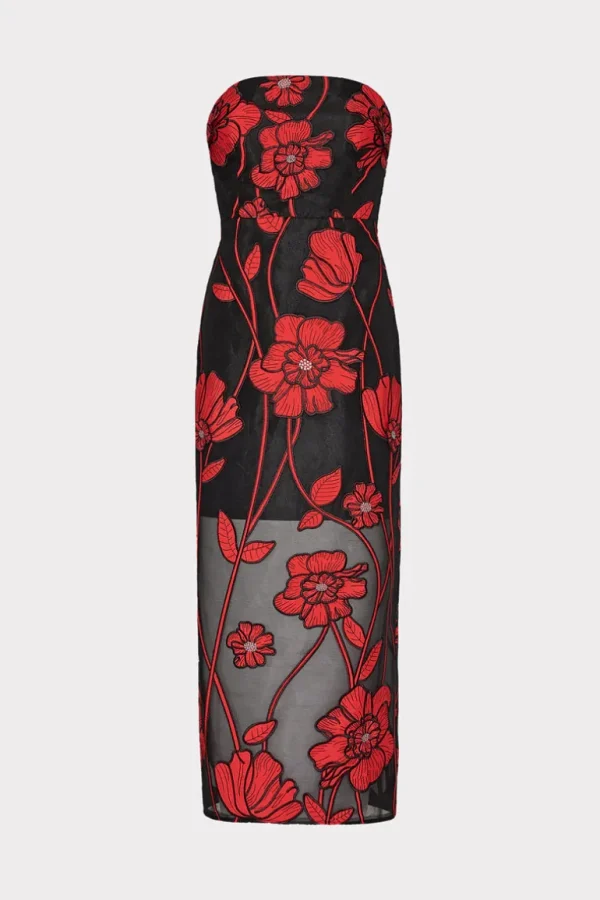 Flash Sale MILLY Shiloh Grand Fleur Embroide Dress Red