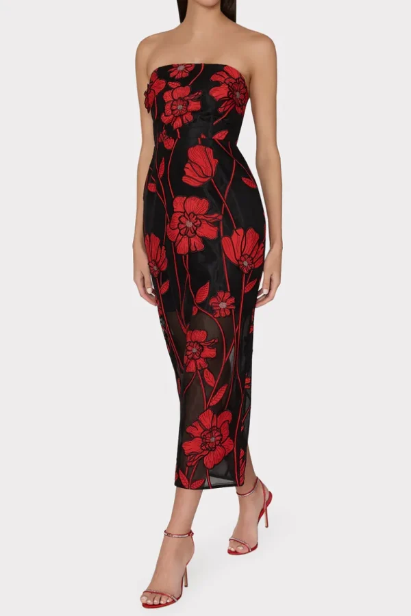 Flash Sale MILLY Shiloh Grand Fleur Embroide Dress Red