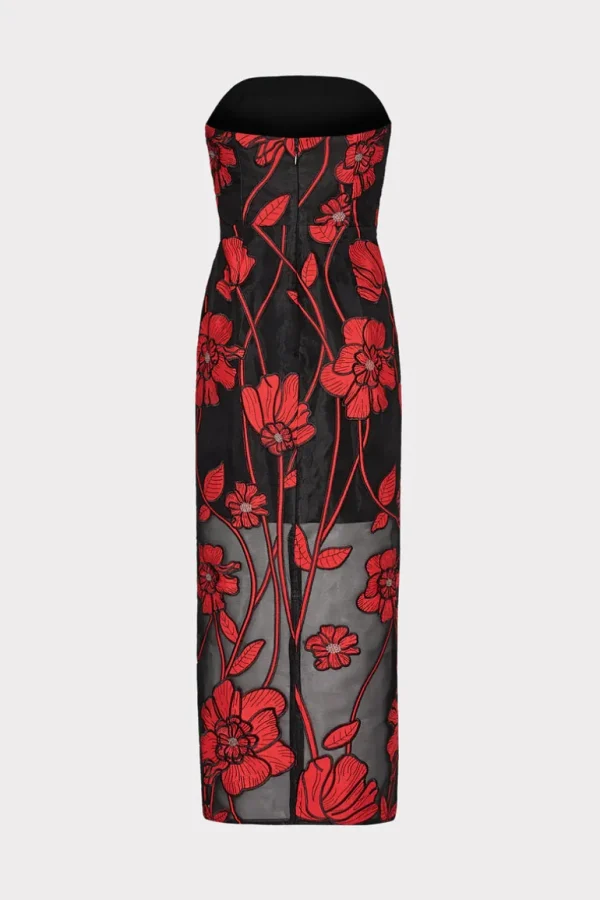Flash Sale MILLY Shiloh Grand Fleur Embroide Dress Red