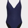 Discount MILLY Shimmer Texture Braided One Piece Navy