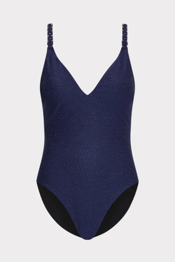 Discount MILLY Shimmer Texture Braided One Piece Navy