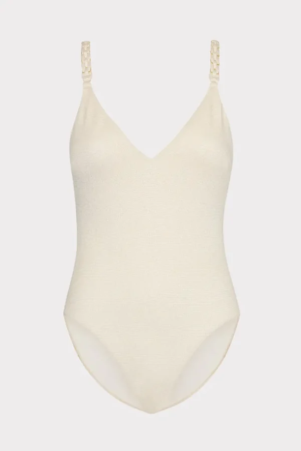 Sale MILLY Shimmer Texture Braided One Piece Tan