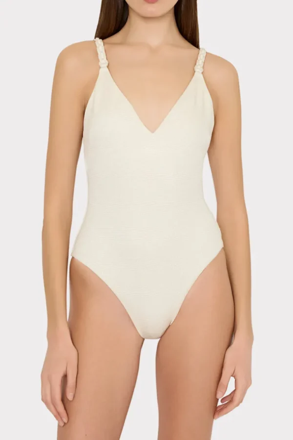 Sale MILLY Shimmer Texture Braided One Piece Tan