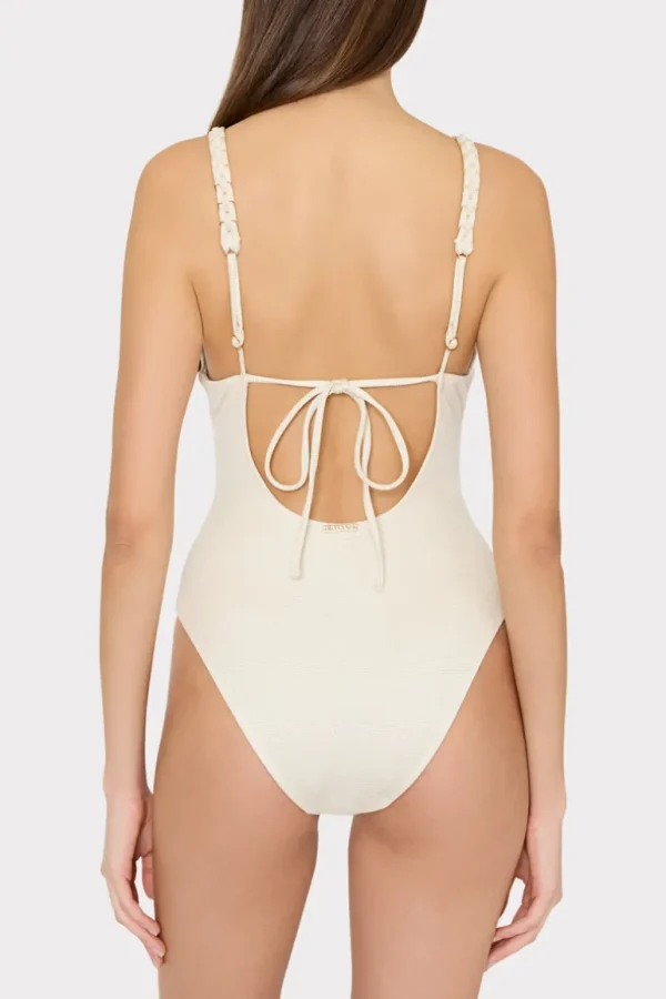 Sale MILLY Shimmer Texture Braided One Piece Tan