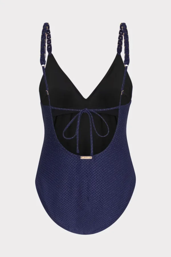 Discount MILLY Shimmer Texture Braided One Piece Navy