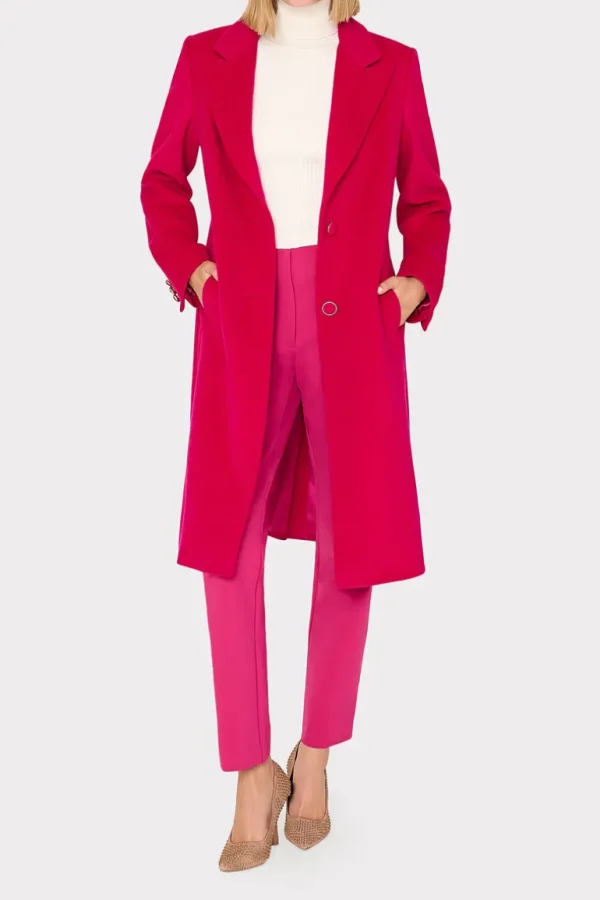Store MILLY Single Breasted Wool Coat Magenta