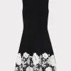 New MILLY Sleeveless Lace Trim Fit And Flare Dress Black/Ecru