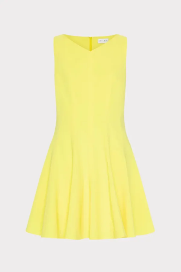 Cheap MILLY Sleeveless Stretch Cady Fit And Flare Dress Yellow
