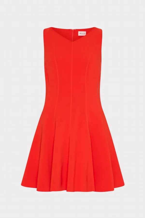 Store MILLY Sleeveless Stretch Cady Fit And Flare Dress Red