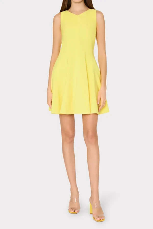 Cheap MILLY Sleeveless Stretch Cady Fit And Flare Dress Yellow