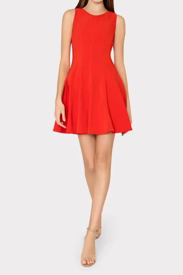 Store MILLY Sleeveless Stretch Cady Fit And Flare Dress Red