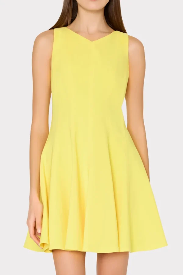 Cheap MILLY Sleeveless Stretch Cady Fit And Flare Dress Yellow
