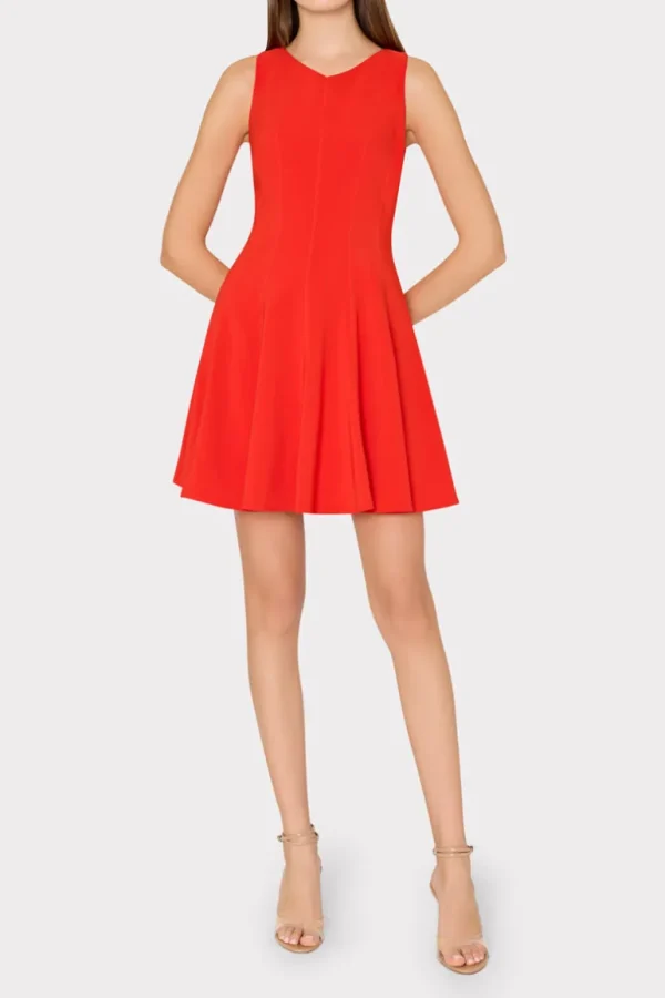 Store MILLY Sleeveless Stretch Cady Fit And Flare Dress Red