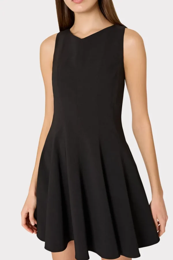 Best Sale MILLY Sleeveless Stretch Cady Fit And Flare Dress Black