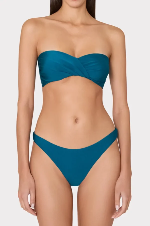 Clearance MILLY Soleil Gloss Twist Bandeau Top Dark Teal
