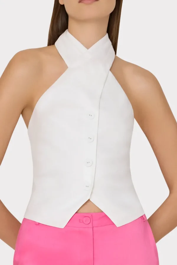 Best MILLY Solid Linen Halter Top White