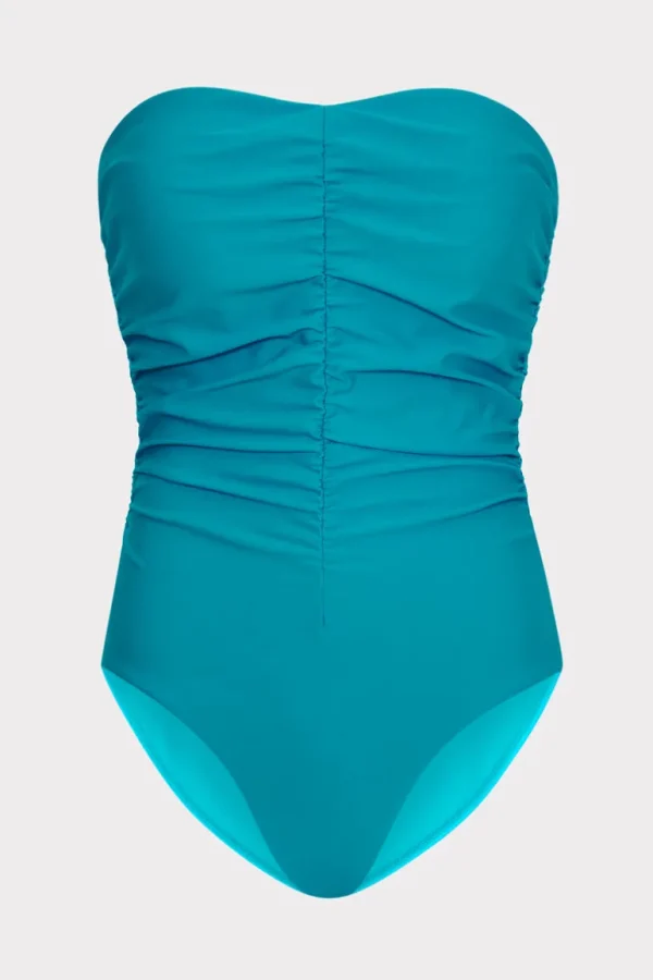 Cheap MILLY Solid Ruched One Piece Sea Foam Green