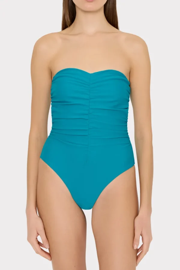 Cheap MILLY Solid Ruched One Piece Sea Foam Green