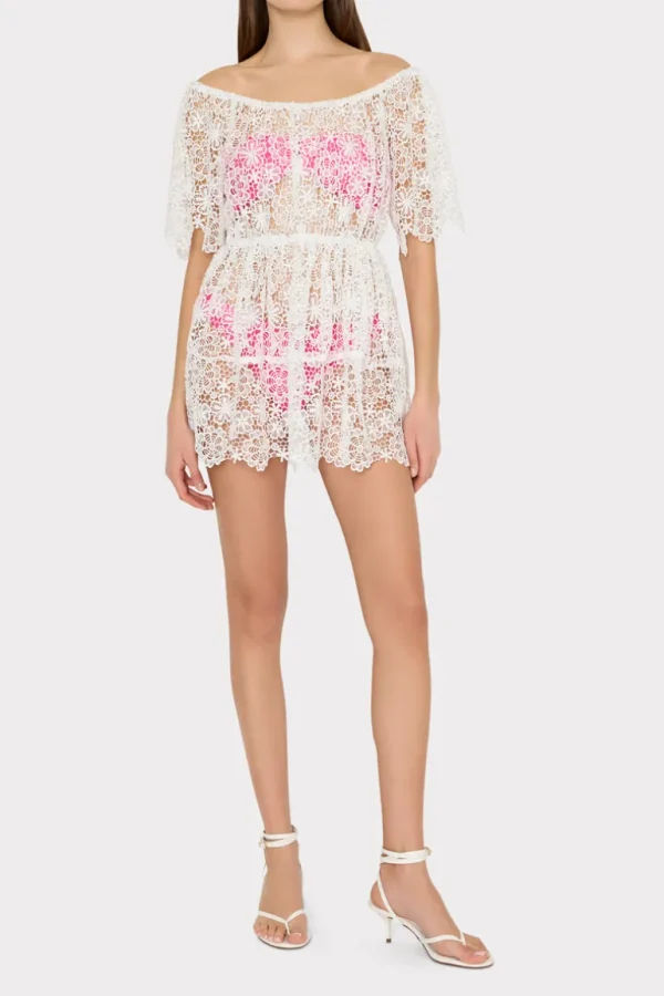 Store MILLY Swirl Lace Cover-Up Mini Dress White