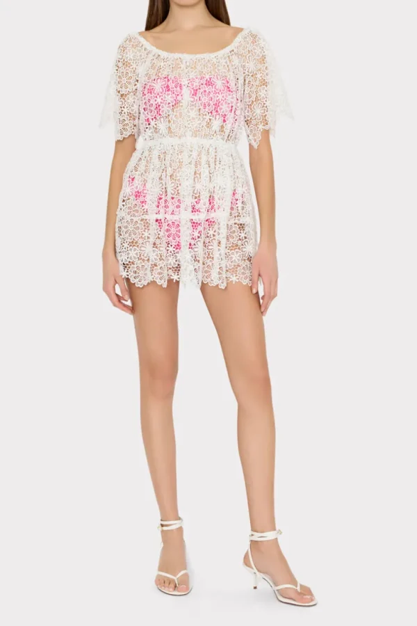 Store MILLY Swirl Lace Cover-Up Mini Dress White