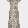 Online MILLY Tahlia Rose Sequins Midi Dress Silver