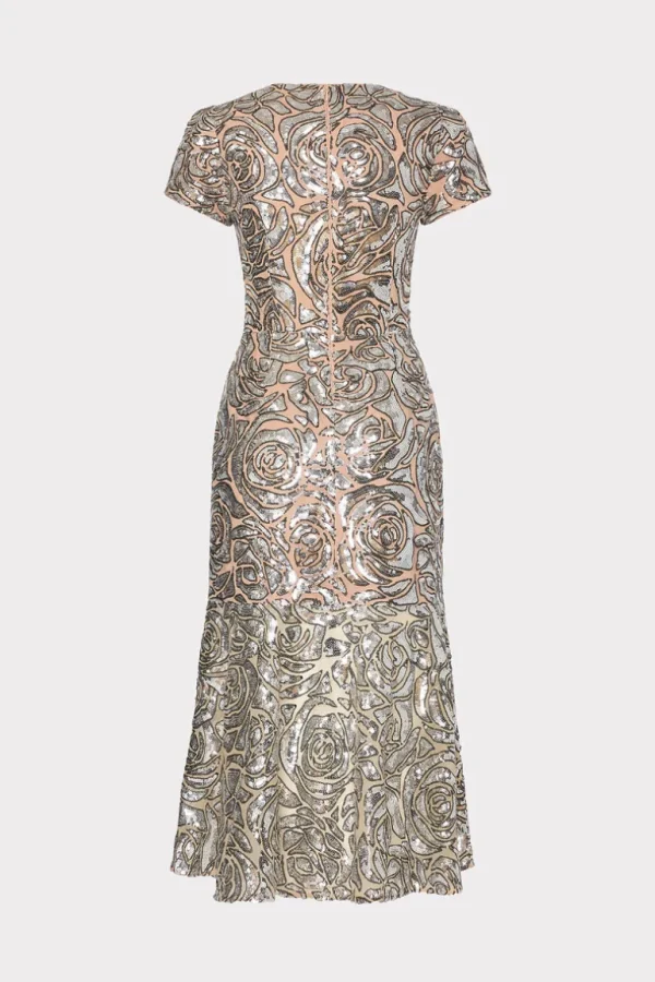 Online MILLY Tahlia Rose Sequins Midi Dress Silver