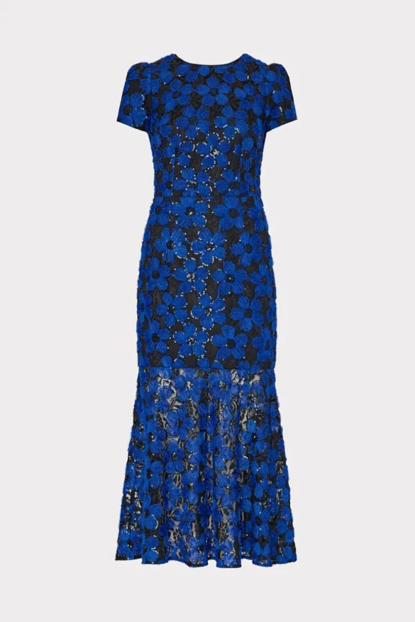 Outlet MILLY Tahlia Tulle Embroidery Dress Cobalt/Black