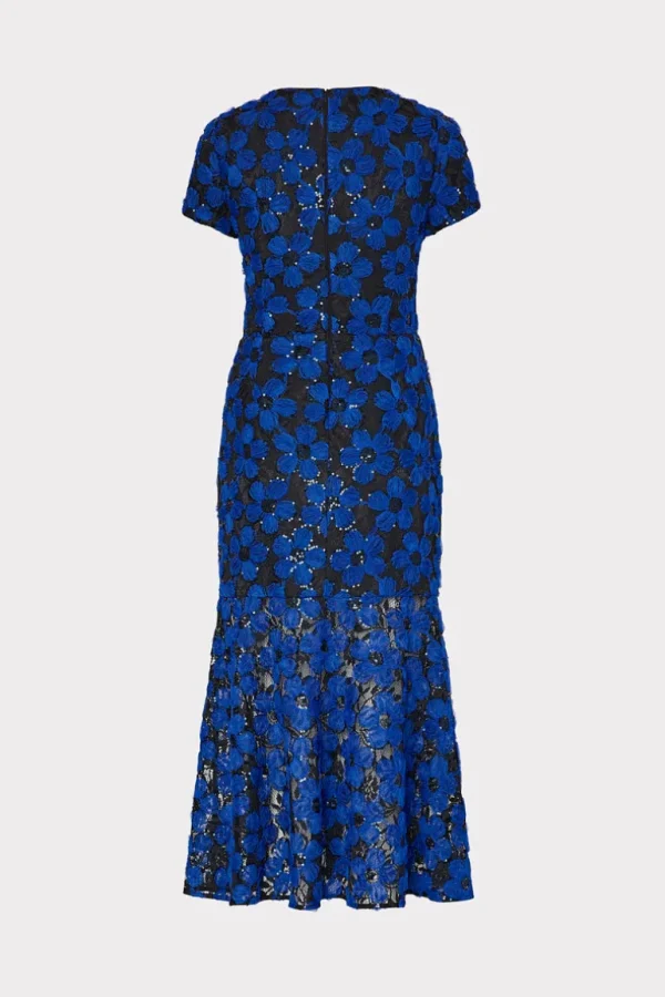 Outlet MILLY Tahlia Tulle Embroidery Dress Cobalt/Black