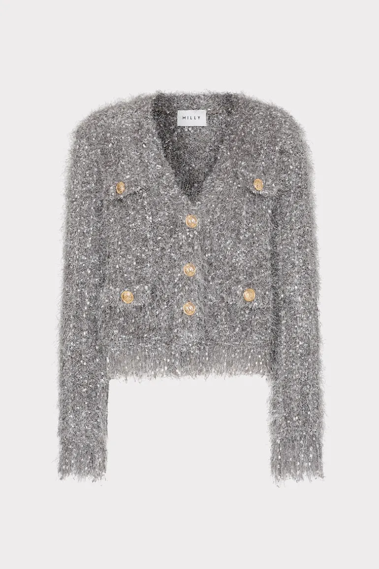 textured_fringe_cardigan_0.webp Outlet MILLY Textured Fringe Cardigan Silver