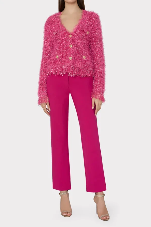 Store MILLY Textured Fringe Cardigan Pink