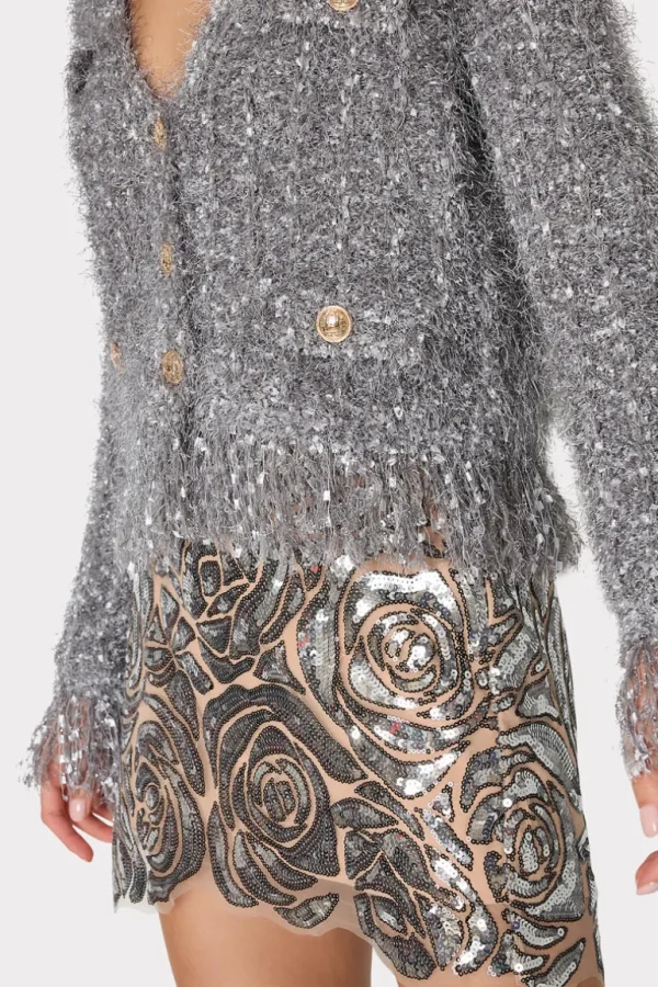 Outlet MILLY Textured Fringe Cardigan Silver