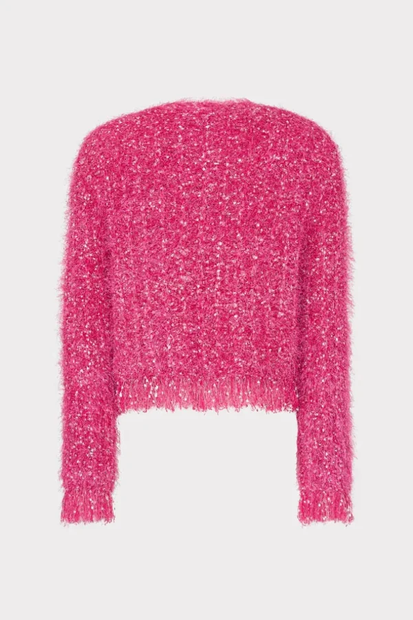 Store MILLY Textured Fringe Cardigan Pink