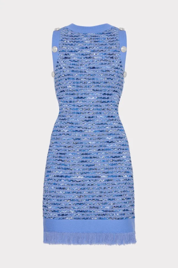 Hot MILLY Textured Fringe Knit Mini Dress Blue