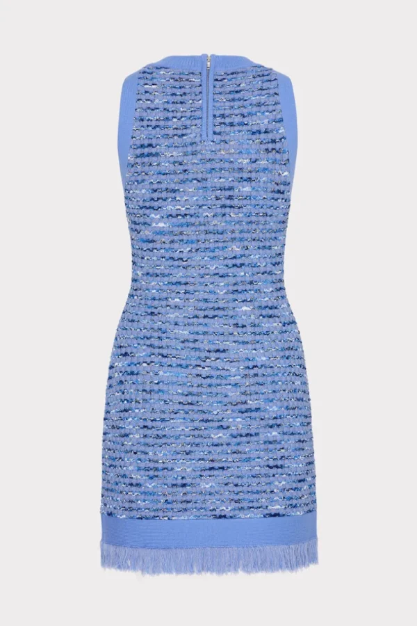 Hot MILLY Textured Fringe Knit Mini Dress Blue