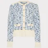 Best MILLY Textured Fringe Trim Cardigan Blue Multi