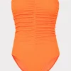 Best Sale MILLY Textured Ruched One Piece Neon Orange