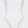 Shop MILLY Textured Ruched One Piece White