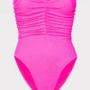 Fashion MILLY Textured Ruched One Piece Neon Pink