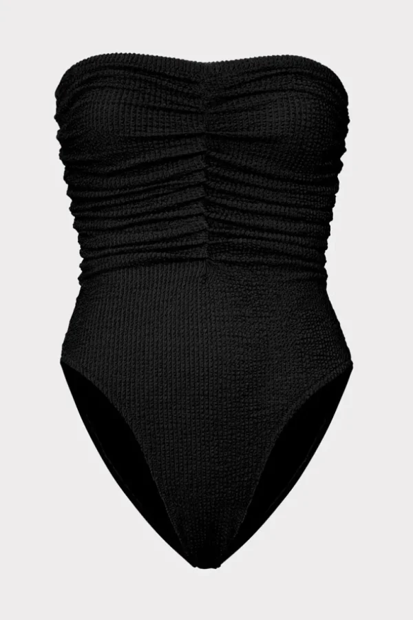 Shop MILLY Textured Ruched One Piece Black