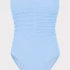 Hot MILLY Textured Ruched One Piece Light Blue