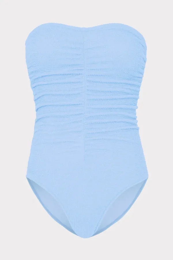 Hot MILLY Textured Ruched One Piece Light Blue