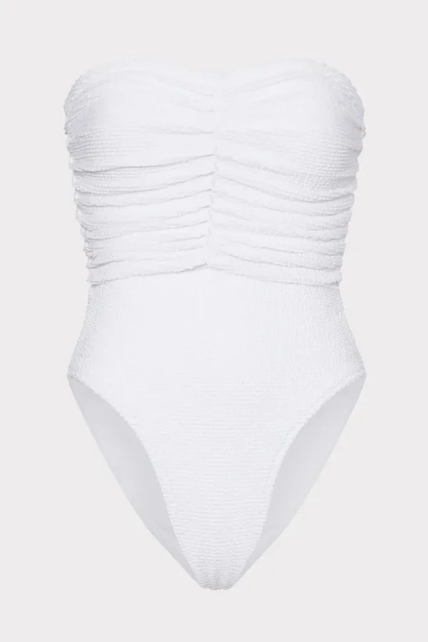 Shop MILLY Textured Ruched One Piece White