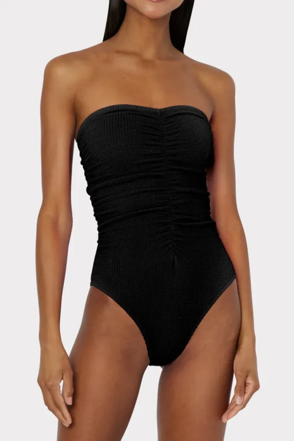 Shop MILLY Textured Ruched One Piece Black